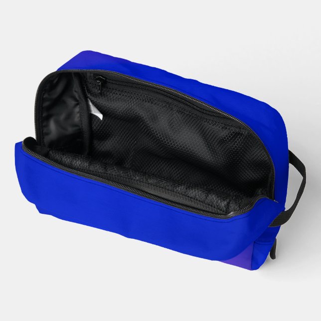 A vibrant blue zippered pouch with a subtle  (Open)