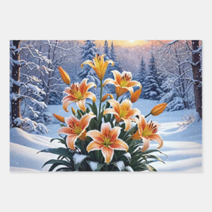 A vibrant bouquet of orange lilies wrapping paper sheets