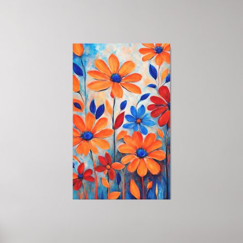 A vibrant canvas art orange red and blue flowers