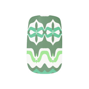 A vibrant cute green & white minx nail art design
