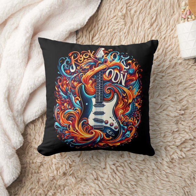 A vibrant electric guitar bursts with energy throw pillow (Blanket)