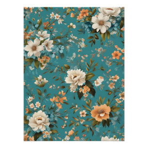 A Vibrant Floral Pattern on a Teal Background Poster