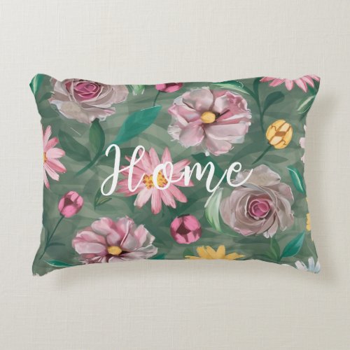 A vibrant green flowers pattern _ Home Accent Pillow