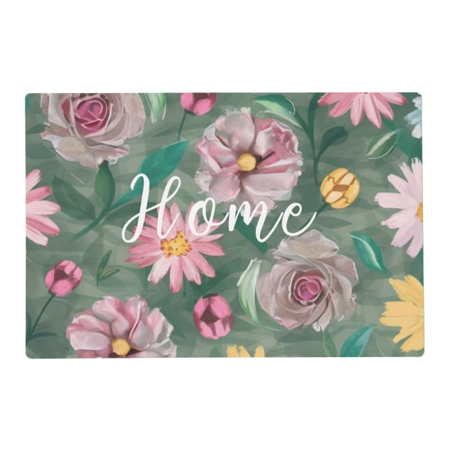 A vibrant green flowers pattern - Home Placemat (Front)