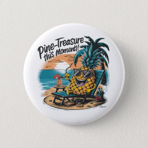 A vibrant humorous design featuring a pineapple button