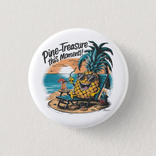 A vibrant humorous design featuring a pineapple  button