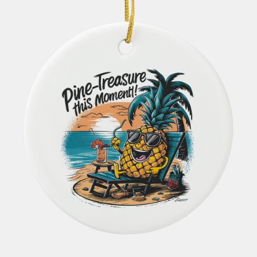 A vibrant humorous design featuring a pineapple ceramic ornament
