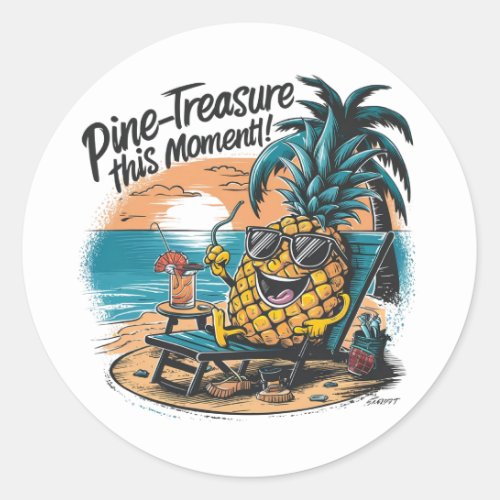 A vibrant humorous design featuring a pineapple  classic round sticker