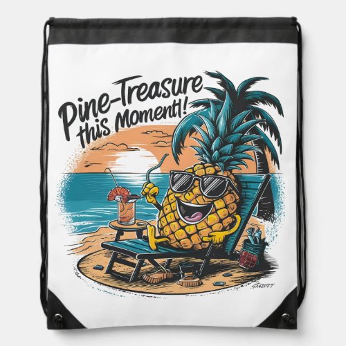 A vibrant humorous design featuring a pineapple drawstring bag