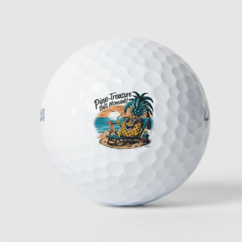 A vibrant humorous design featuring a pineapple golf balls