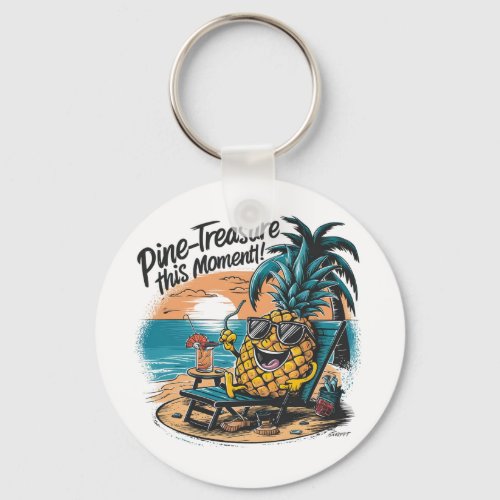 A vibrant humorous design featuring a pineapple keychain