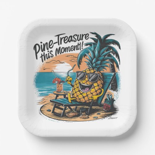 A vibrant humorous design featuring a pineapple  paper plates