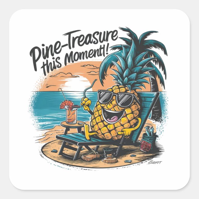 A vibrant humorous design featuring a pineapple  square sticker (Front)