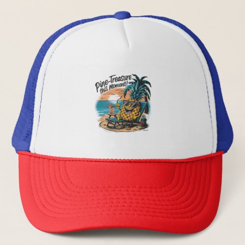 A vibrant humorous design featuring a pineapple  trucker hat