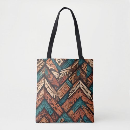 a vibrant intricate pattern overlapping geometric tote bag