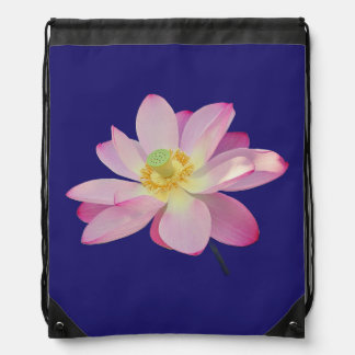 A vibrant lotus flower drawstring bag