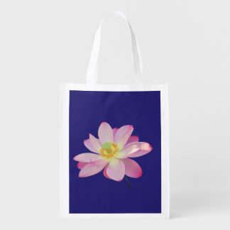 A vibrant lotus flower grocery bag