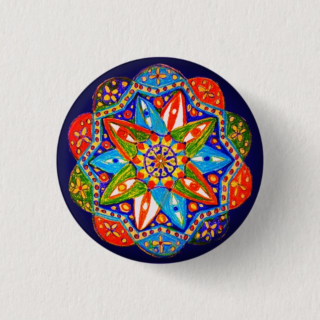 A vibrant mandala  button (Front)