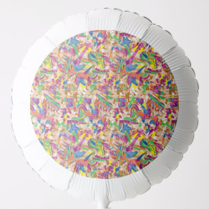 A vibrant modern art piece featuring a pink and mu balloon