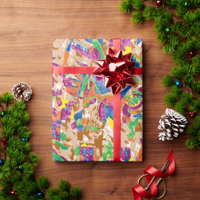 A vibrant modern art piece featuring a pink and mu wrapping paper (Holiday Gift)