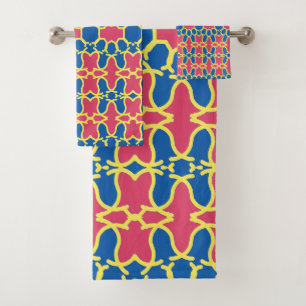A vibrant multicolor fabric print pattern design bath towel set