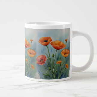 A vibrant orange poppy dancing in the breeze. giant coffee mug