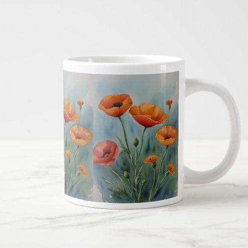 A vibrant orange poppy dancing in the breeze giant coffee mug