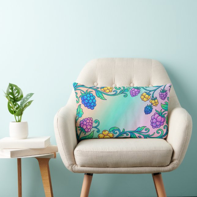 A vibrant psychedelic berry pattern  lumbar pillow (Chair)