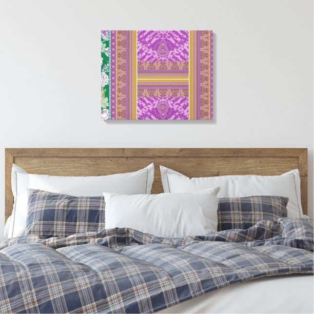 A vibrant purple and gold patterned image, elegant canvas print (Insitu(Bedroom))