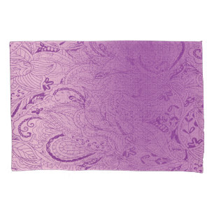 A vibrant purple fabric design featuring intricate pillow case