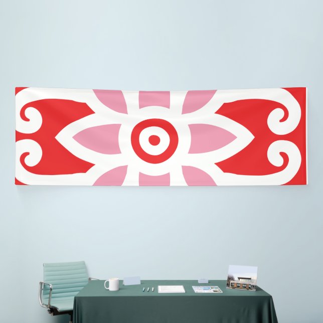 A vibrant red and white design featuring a delicat banner (Tradeshow)