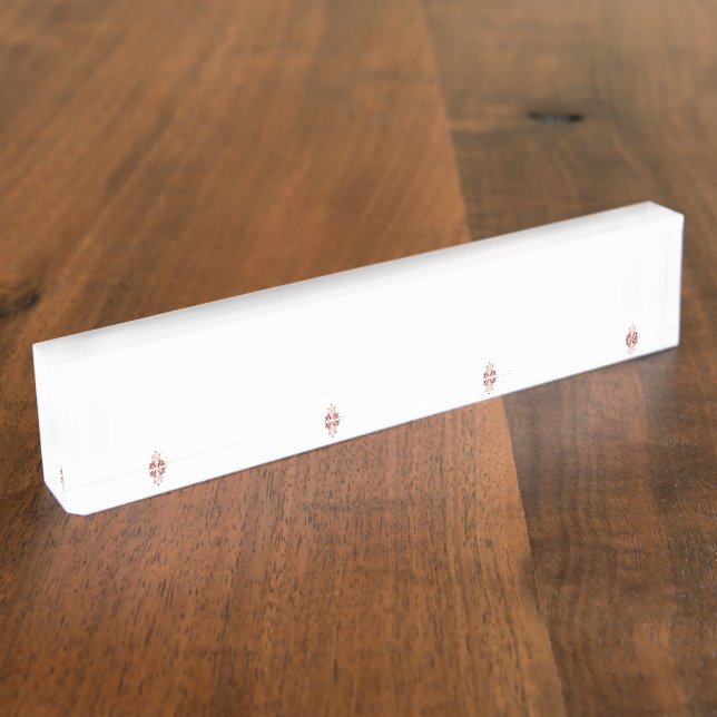 A vibrant red graphic features a creative floral d desk name plate (Side)