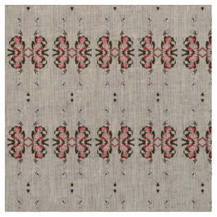 A vibrant red graphic features a creative floral d fabric