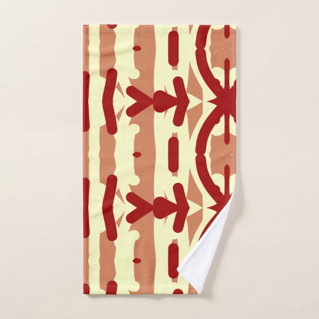 A vibrant red yellow fabric print pattern design  hand towel  (Hand Towel)