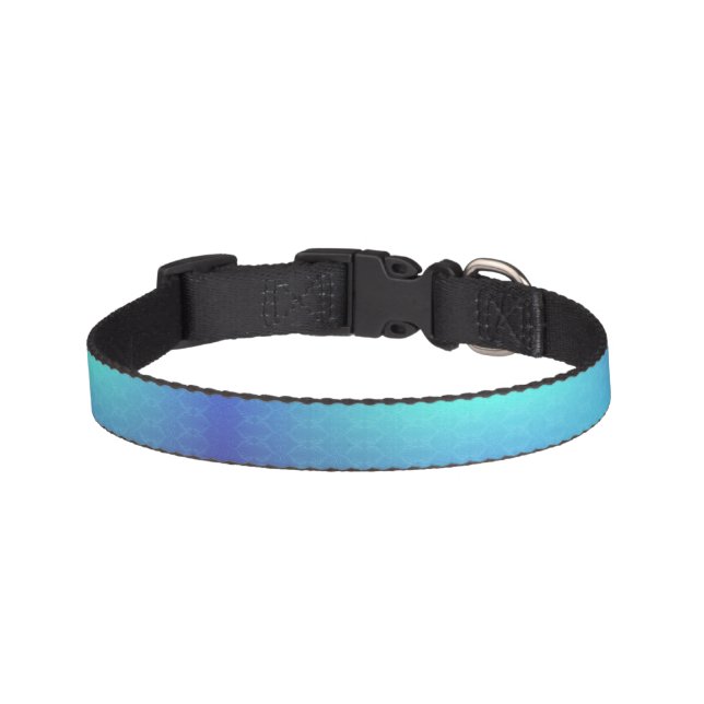 A vibrant, reflective blue and teal pet collar  (Front)