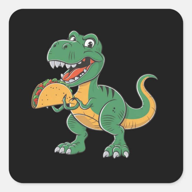 a vibrant-style cartoon funny t rex holding taco  square sticker (Front)