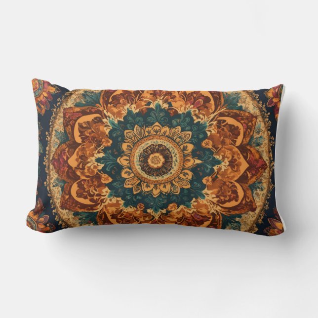 A vibrant tapestry of bohemian patterns lumbar pillow (Front)