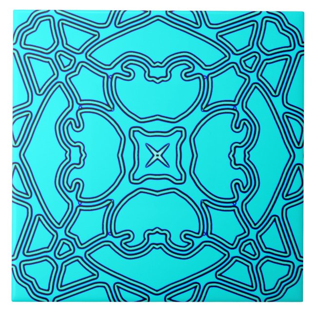 A vibrant teal color classic pattern    ceramic tile (Front)