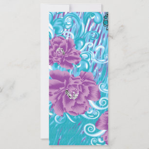 A vibrant textile design featuring purple and turq