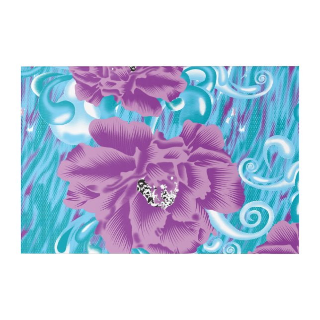 A vibrant textile design featuring purple and turq acrylic print (Front)