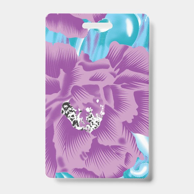 A vibrant textile design featuring purple and turq badge (Front)