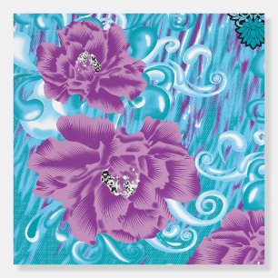 A vibrant textile design featuring purple and turq foam board