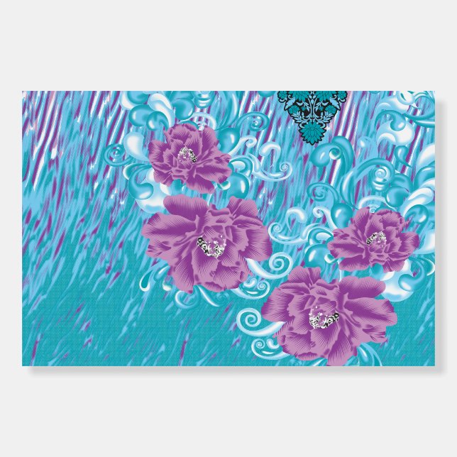 A vibrant textile design featuring purple and turq foam board (Front)