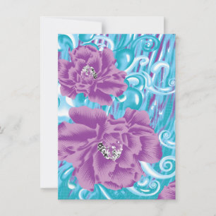 A vibrant textile design featuring purple and turq invitation