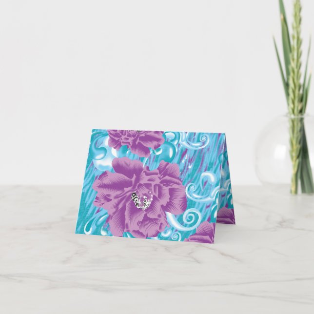 A vibrant textile design featuring purple and turq invitation (Front)