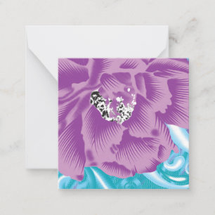 A vibrant textile design featuring purple and turq note card