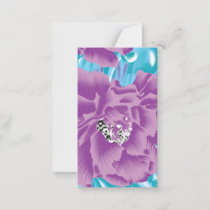 A vibrant textile design featuring purple and turq note card