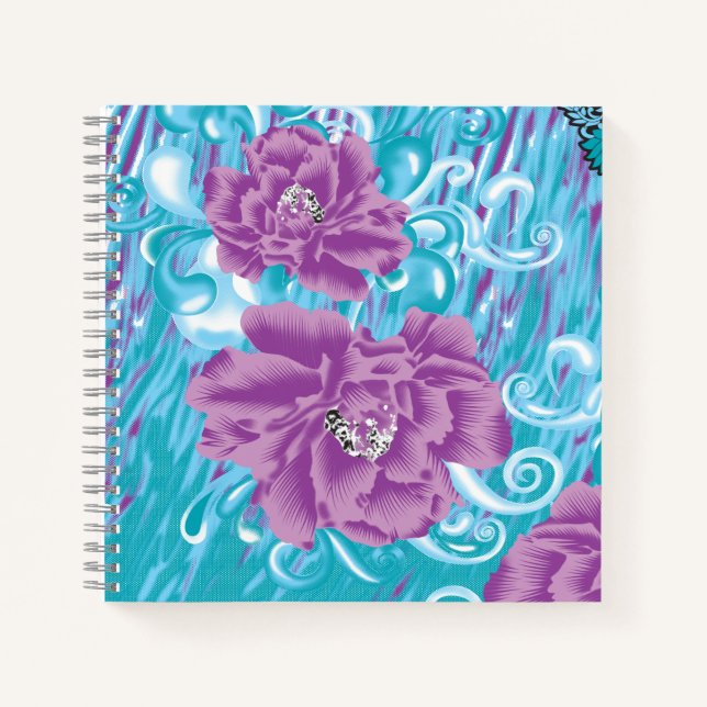 A vibrant textile design featuring purple and turq notebook (Front)