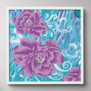 A vibrant textile design featuring purple and turq peel and stick photo tile