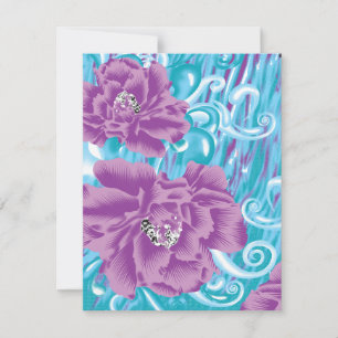 A vibrant textile design featuring purple and turq thank you card